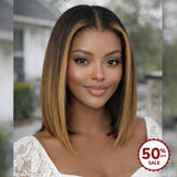 {50% Off US ONLY} 13x4 Transparent Lace Preplucked Human Hair Ombre Highlight Bob Lace Front Wig