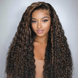 7x5 Drawstring Water Wave Brown Highlight Skin Melt Lace Fitted Pre-Cut Closure Wig