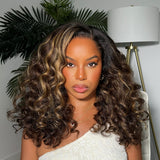 9x6/13X6 Fitted Cap Glueless Drawstring Kinky Loose Highlight Wavy Lace Wig