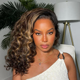 9x6/13X6 Fitted Cap Glueless Drawstring Kinky Loose Highlight Wavy Lace Wig