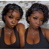 Whole Lace Cap Transparent Lace Preplucked Human Hair Pixie Styled Wig
