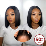 {50% Off} 4x4 Natural Color Human Hair Closure Bob Wig