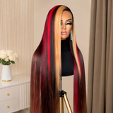13x4/13x6 Blonde/Red Highlight Pre-Plucked Human Hair Lace Frontal Wig Straight