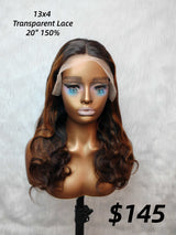 {LAST-PIECE-CLEARANCE} 13X4 Transparent Lace Highlight Human Hair Wavy Wig