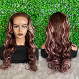 Pink Balayage Brown Highlight Blonde Human Hair Body Wave Lace Front Wig