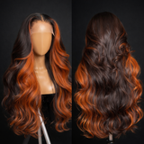 {50% Off US ONLY} 13x4 Transparent Lace Human Hair Ginger Highlight Wig