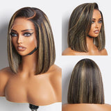 Ombre Blonde Highlight Preplucked Human Hair Bob Lace Front Wig