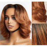 Pixie Glam 4x4|13x4 Short Pre-styled Pix Cut Ombre Brown Human Hair Lace Front Wig