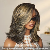 Ombre Blonde Layered Highlight Wavy Human Hair 180% Bob Lace Front Wig