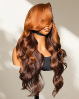13X6 Skin Melt Lace Front Ombre Ginger Brown Human Hair Wig