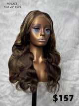 {LAST-PIECE-CLEARANCE} 13x6 Skin Melt Lace Human Hair Lace Front Wig Highlight Body Wave