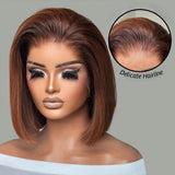 Glueless 13x6 Fitted Cap 250% Skin Melt Lace Front Wig Ombre Brown Bob