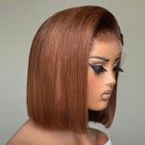 Glueless 13x6 Fitted Cap 250% Skin Melt Lace Front Wig Ombre Brown Bob