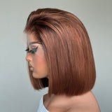 Glueless 13x6 Fitted Cap 250% Skin Melt Lace Front Wig Ombre Brown Bob