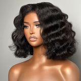 Drawstring 4C Edge 9x6 Fitted Pre-Cut Lace Closure Light Yaki Wavy Bob Wig
