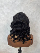 {LAST-PIECE-CLEARANCE} 7x5 Drawstring Skin Melt Lace Glueless Human Hair Wavy Wig with Bang