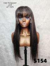 {LAST-PIECE-CLEARANCE} 13x6 Transparent Lace Front Human Hair Straight Wig with Bang