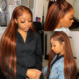 13x4/13x6 Ginger Highlight Pre-Plucked Human Hair Lace Frontal Straight Wig