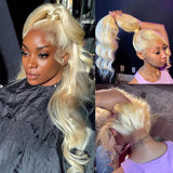 613 Blonde Invisible Strap Preplucked Human Hair 360 Lace Wig