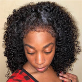 Upgraded Drawstring 4C Edge 9x6 Fitted Pre-Cut Lace Closure Curly Bob Wig