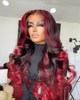 Evelyn 13x4/13x6 Ombre Red Highlights Pre-Plucked Human Hair Lace Frontal Wig