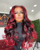 Evelyn 13x4/13x6 Ombre Red Highlights Pre-Plucked Human Hair Lace Frontal Wig