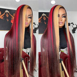 13x4/13x6 Blonde/Red Highlight Pre-Plucked Human Hair Lace Frontal Wig Straight