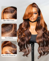13X6 Skin Melt Lace Front Ombre Ginger Brown Human Hair Wig