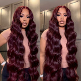 2x6 Closure with Bundles 99J Bungundy Transparent Lace Human Hair Closure (Not Wig)