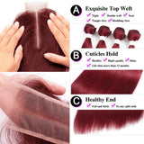 2x6 Closure with Bundles 99J Bungundy Transparent Lace Human Hair Closure (Not Wig)