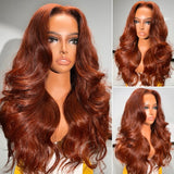 13x6 Full Hair Transparent Lace Human Hair 250% Frontal Wig Auburn Body Wave Reddish Brown