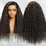 370 Fitted Cap Invisible Strap Skin Melt Lace Frontal Wig Highlight Water Wave