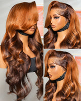 13X6 Skin Melt Lace Front Ombre Ginger Brown Human Hair Wig