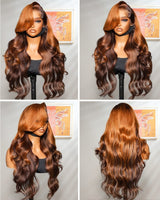 13X6 Skin Melt Lace Front Ombre Ginger Brown Human Hair Wig