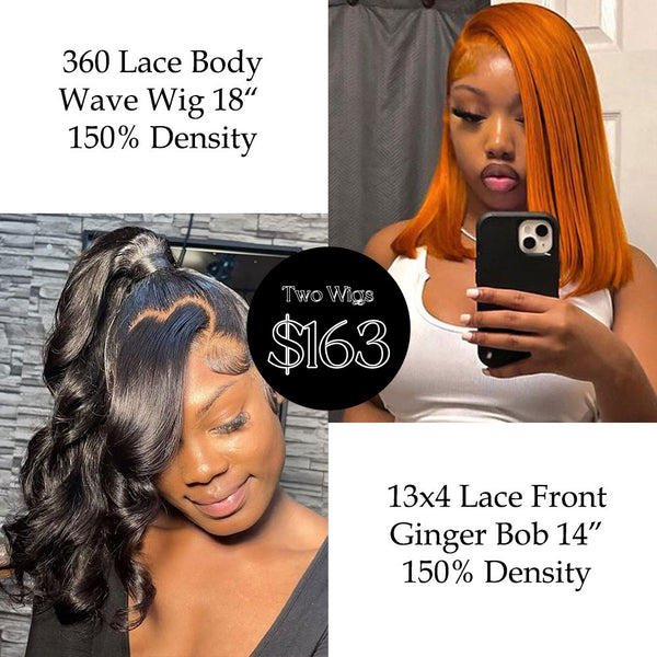 [Two Wigs $163] 360 Lace Wig Body Wave & 13x4 Ginger Bob Wig
