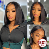 {50% Off US ONLY} 13x4 Transparent Lace Preplucked Human Hair Bob Lace Front Wig