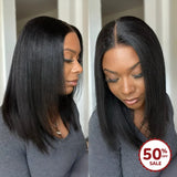 {50% Off} 7x5 Drawstring Skin Melt Lace Fitted Pre-Cut Closure Light Yaki Layered Bob Wig
