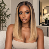 13x6 Knot-Free/9x6 Drawstring Human Hair Honey Latte Ombre Straight Bob Wig