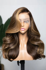 13x6 / 9x6 Fitted Cap Side Part Ombre Highlight Wavy Lace Front Wig
