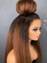 13x4/13x6 Ombre Brown Pre-Plucked Human Hair Lace Frontal Wig Kinky Straight