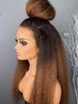 13x4/13x6 Ombre Brown Pre-Plucked Human Hair Lace Frontal Wig Kinky Straight