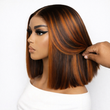 Ombre Ginger Highlight Bob Wig 250% Preplucked Human Hair Lace Front Wigs
