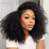 Flip Over Half Wig with Drawstring Afro Kinky Curly Glueless Human Hair Wig