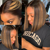 {50% Off US ONLY} 13x4 Transparent Lace Preplucked Human Hair Highlight Bob Lace Front Wig