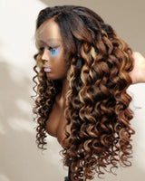 Upgraded 13x6 Fitted Cap Glueless Skin Melt Lace Front Wig Kinky Loose Highlights