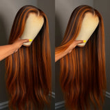 13x4/13x6 Ginger Highlight Pre-Plucked Human Hair Lace Frontal Straight Wig