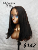 {LAST-PIECE-CLEARANCE} 7x5 Drawstring Skin Melt Lace Precut Human Hair Yaki Bob Wig