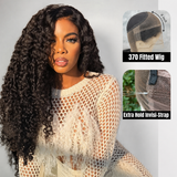 370 Fitted Cap Invisible Strap Skin Melt Lace Frontal Wig | Burmese Curls with Coily Ends