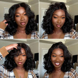 Full Lace Fake Scalp Free Parting Preplucked Human Hair Bouncy Wave Bob Wig