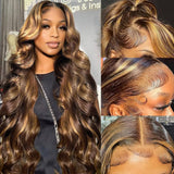 {Clearance} 360 Lace Invisible Strap 250% Human Hair Lace Wig Highlight Body Wave